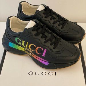 Size 7.5 G - Gucci Rhyton Cosmic Rainbow Black Leather Sneaker